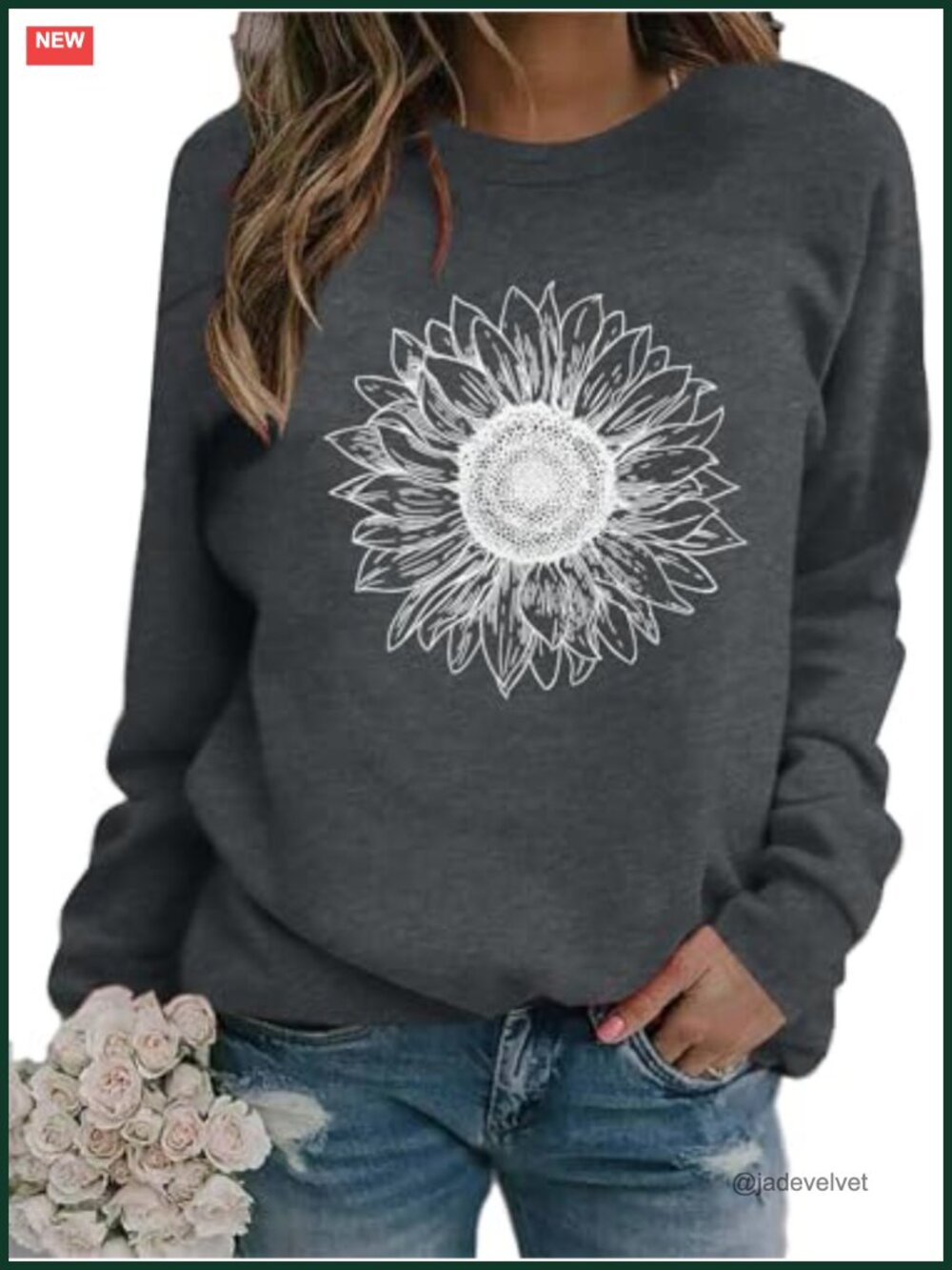 Women's Dandelion Floral Long Sleeve Pullover Crewneck Sweatshirt Top Casual